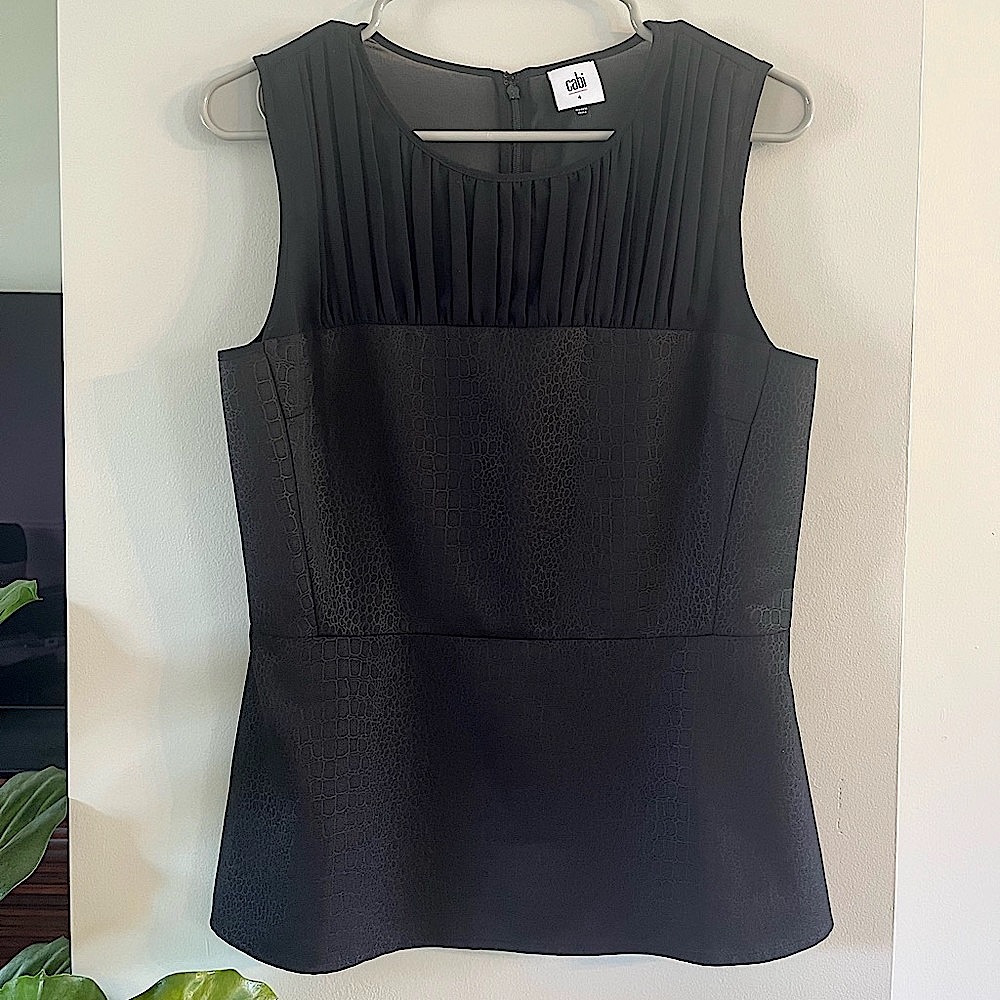 Cabi Size 4 Top Black Peplum Bustier Snakeskin Print Sleeveless Mesh